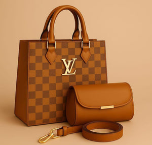 Luxury Checkered Handbag Set – Premium Designer Style Tote with Pouch & Strap