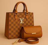 Luxury Checkered Handbag Set – Premium Designer Style Tote with Pouch & Strap