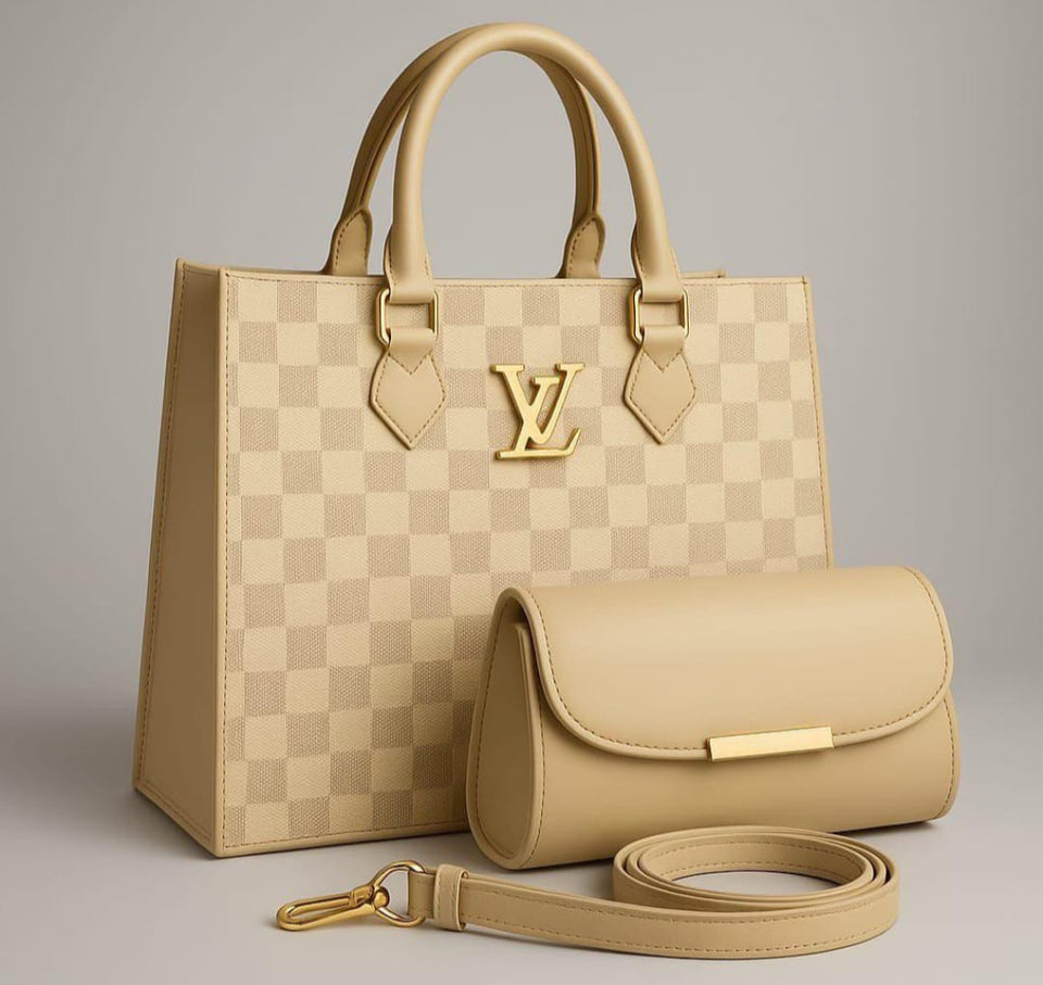 Luxury Checkered Handbag Set – Premium Designer Style Tote with Pouch & Strap