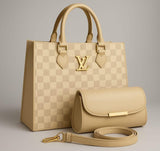 Luxury Checkered Handbag Set – Premium Designer Style Tote with Pouch & Strap