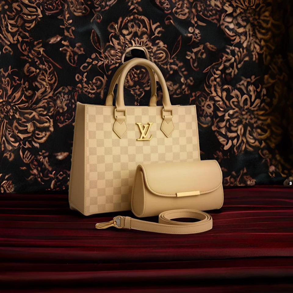 Luxury Checkered Handbag Set – Premium Designer Style Tote with Pouch & Strap