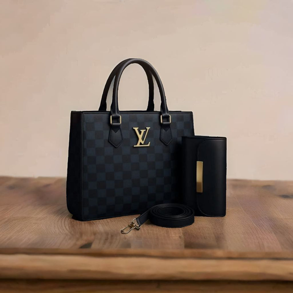 Luxury Checkered Handbag Set – Premium Designer Style Tote with Pouch & Strap