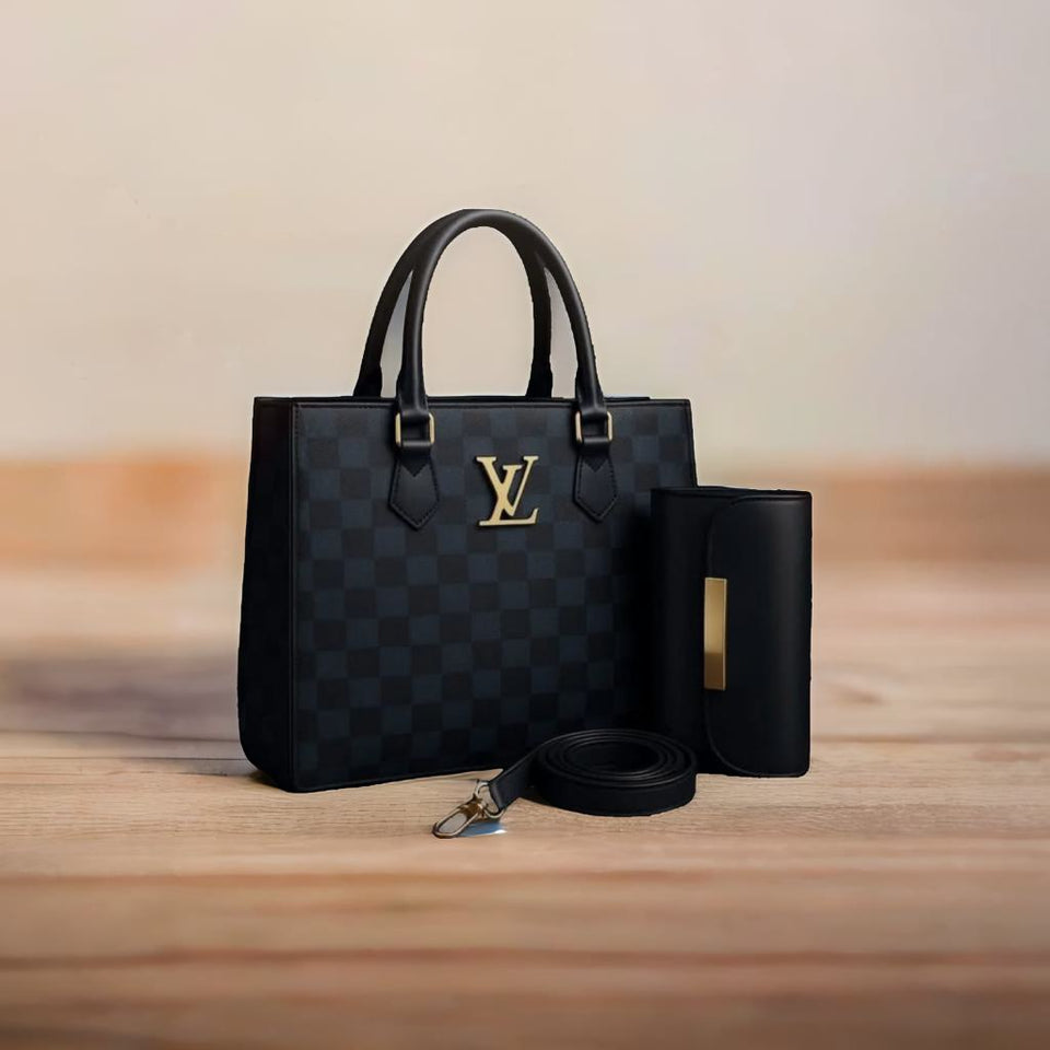 Luxury Checkered Handbag Set – Premium Designer Style Tote with Pouch & Strap